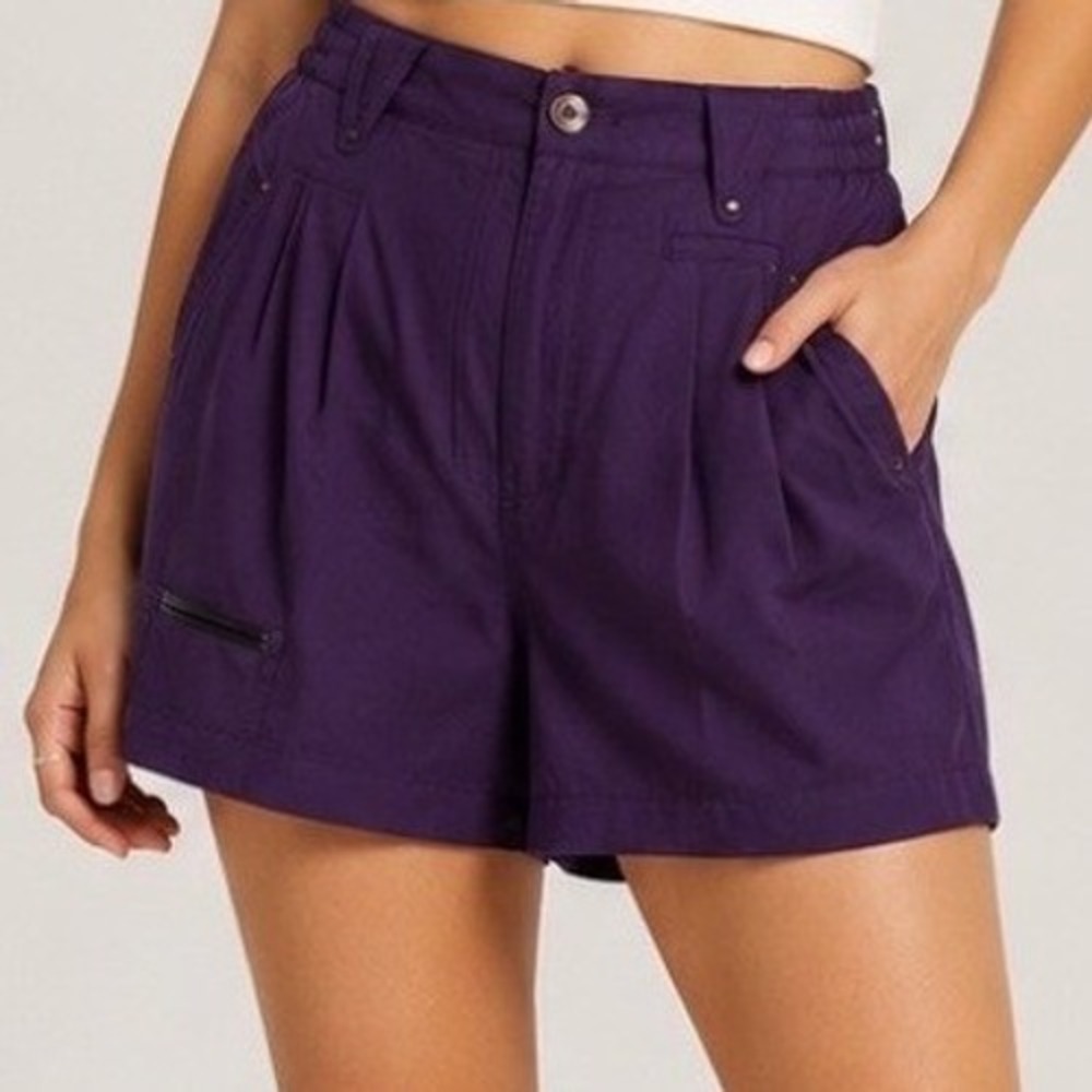 Jamie Sadock Women PURPLE Pleated Golf Shorts 12 High Rise Multi Pocket 80 Ch